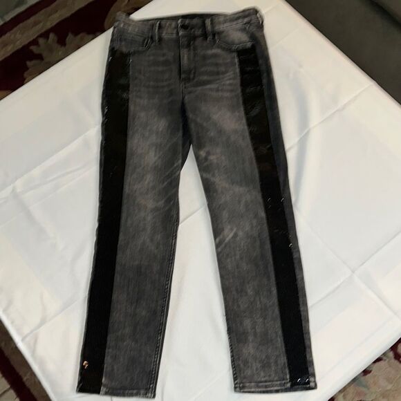 WHBM Gray Jeans with Black Sequin Stripes Size 4 - Picture 11 of 11